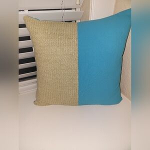 Turquoise and Tan Woven Design Outdoor/Patio Throw Pillow 18x18